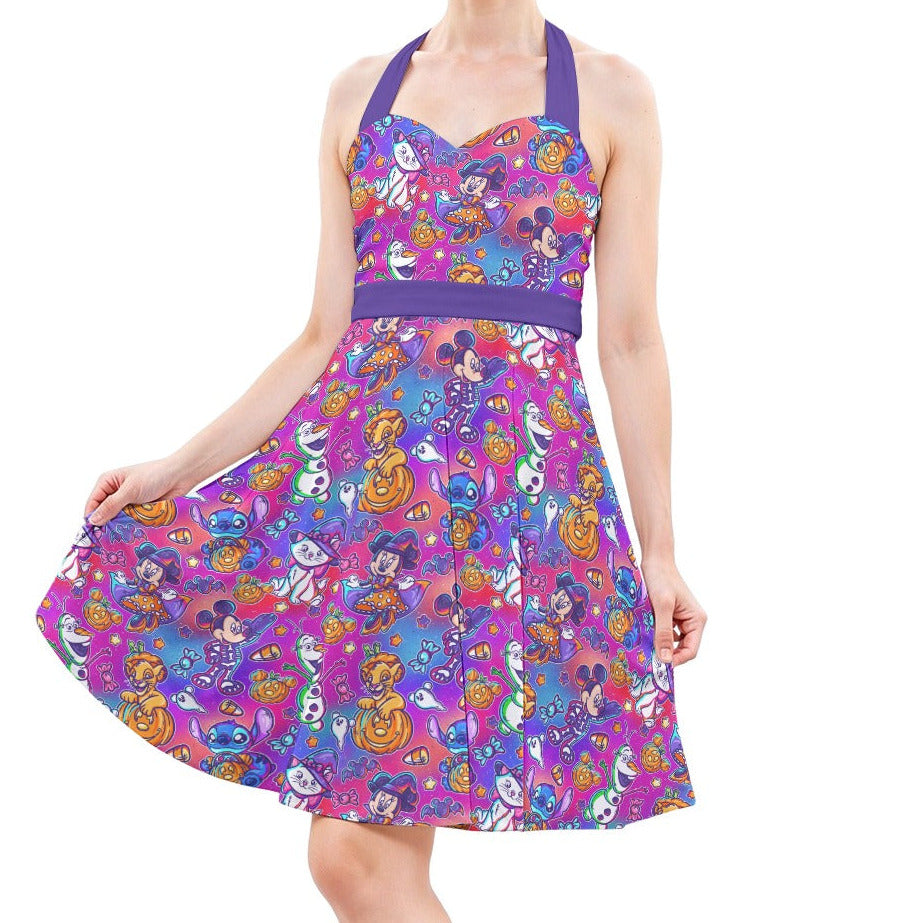 Classic Character Halloween Mashup - Women's Halter Vintage Pocket Dress