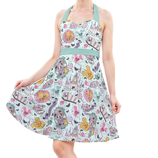 Pastel Spooky Party - Women's Halter Vintage Pocket Dress