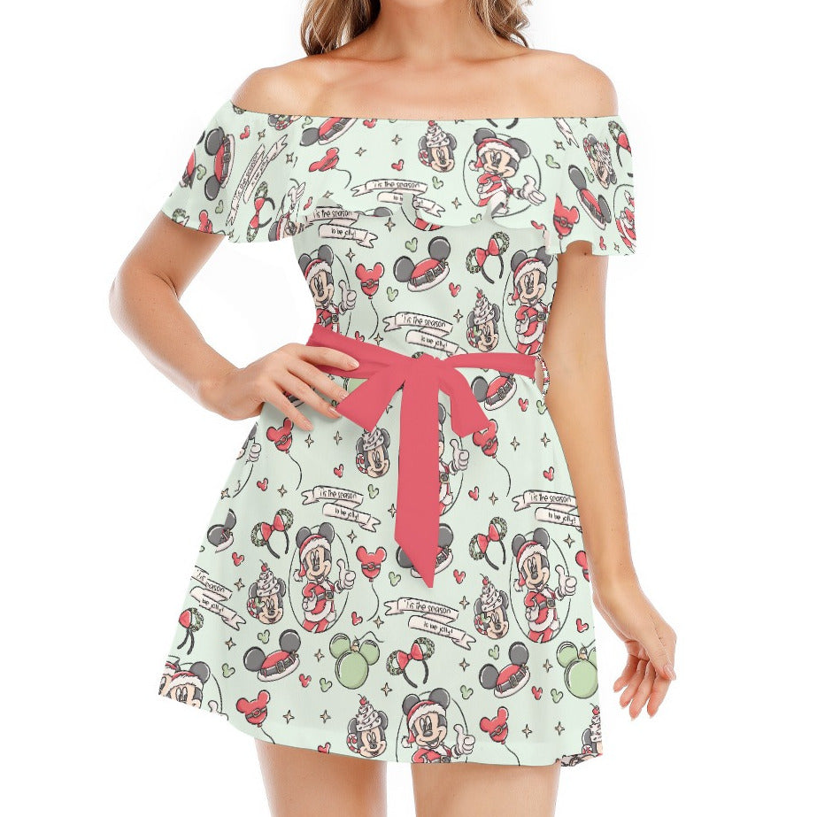 Mouse Pair Jolly Holiday - Women's Off-shoulder Ruffle Dress