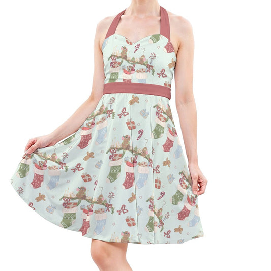 Fairytale Christmas Stocking Stowaways - Women's Halter Vintage Pocket Dress