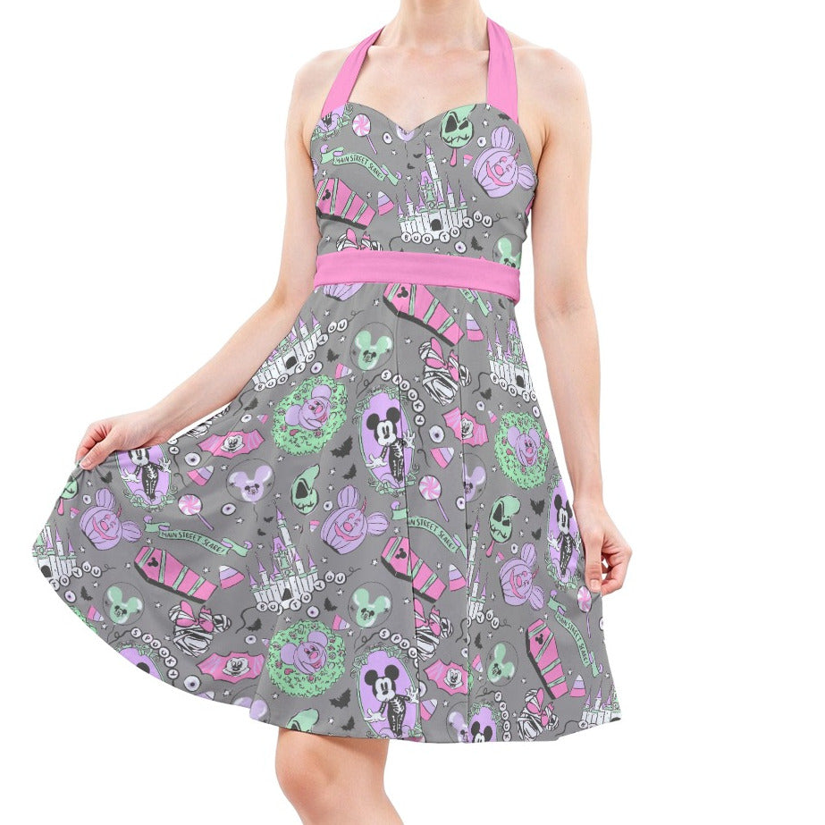 Pastel Spooky Candy - Women's Halter Vintage Pocket Dress