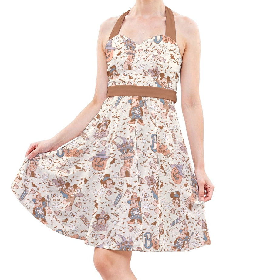 Vintage Halloween Doodles - Women's Halter Vintage Pocket Dress