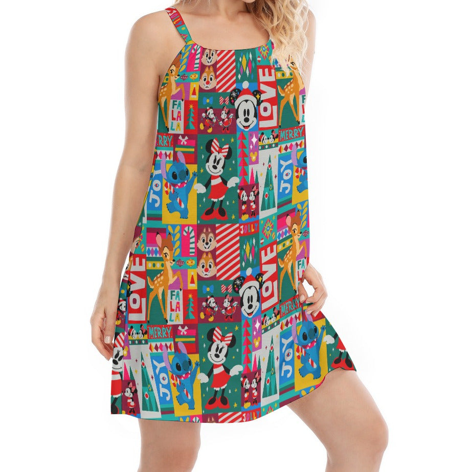 Mouse Christmas Colorblock - Women’s Adjustable Sundress