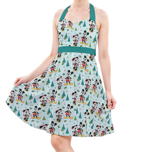 Mouse Friends Evergreen Stroll - Women's Halter Vintage Pocket Dress