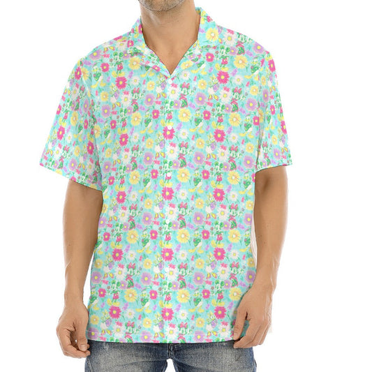 Neon Spring Floral Friends - Men's Hawaiian Button Up Shirt