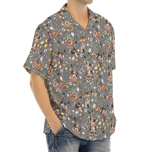 Spooky Spellbook Doodles - Men's Hawaiian Button Up Shirt