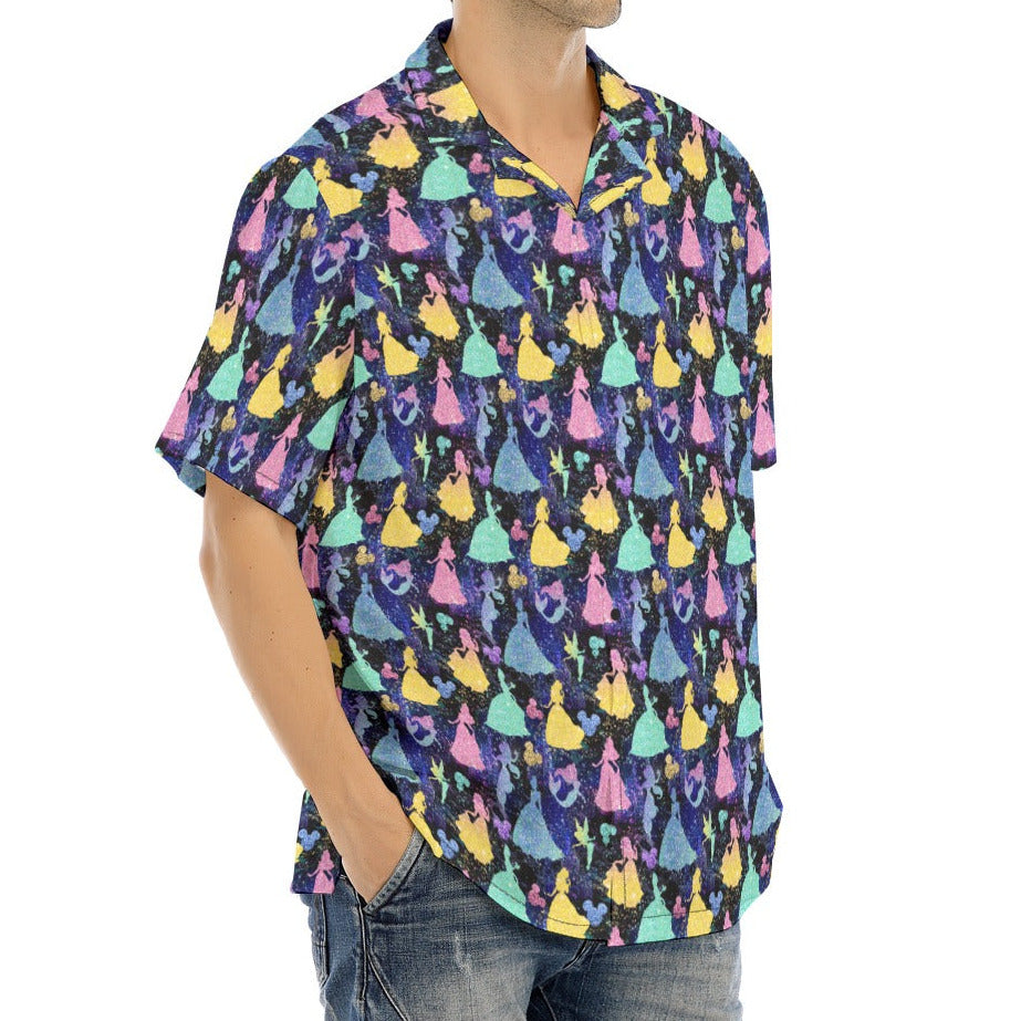 Princess Glitter Silhouettes - Men's Hawaiian Button Up Shirt