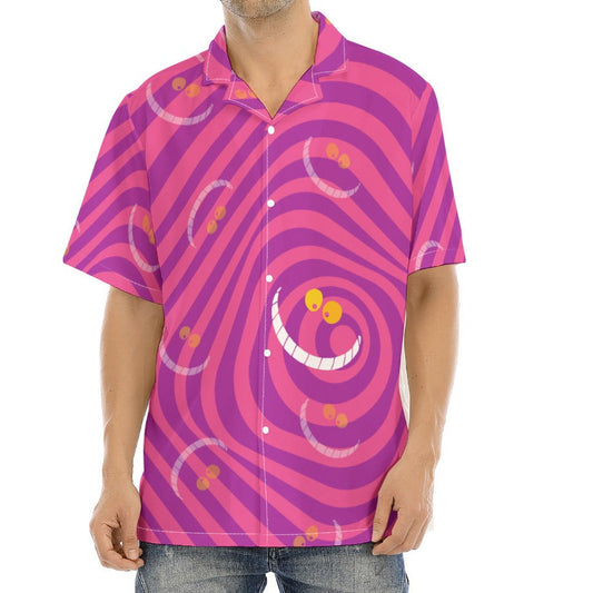 Whimsical Grinning Stripes - Men's Hawaiian Button Up Shirt