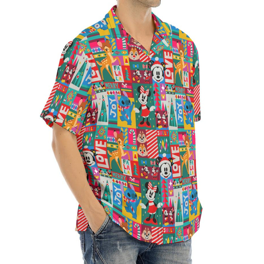 Mouse Christmas Colorblock - Men's Hawaiian Button Up Shirt