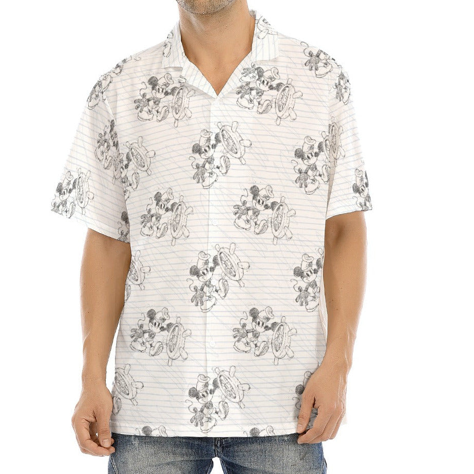 Sketch of Steamboat Mouse - Men's Hawaiian Button Up Shirt