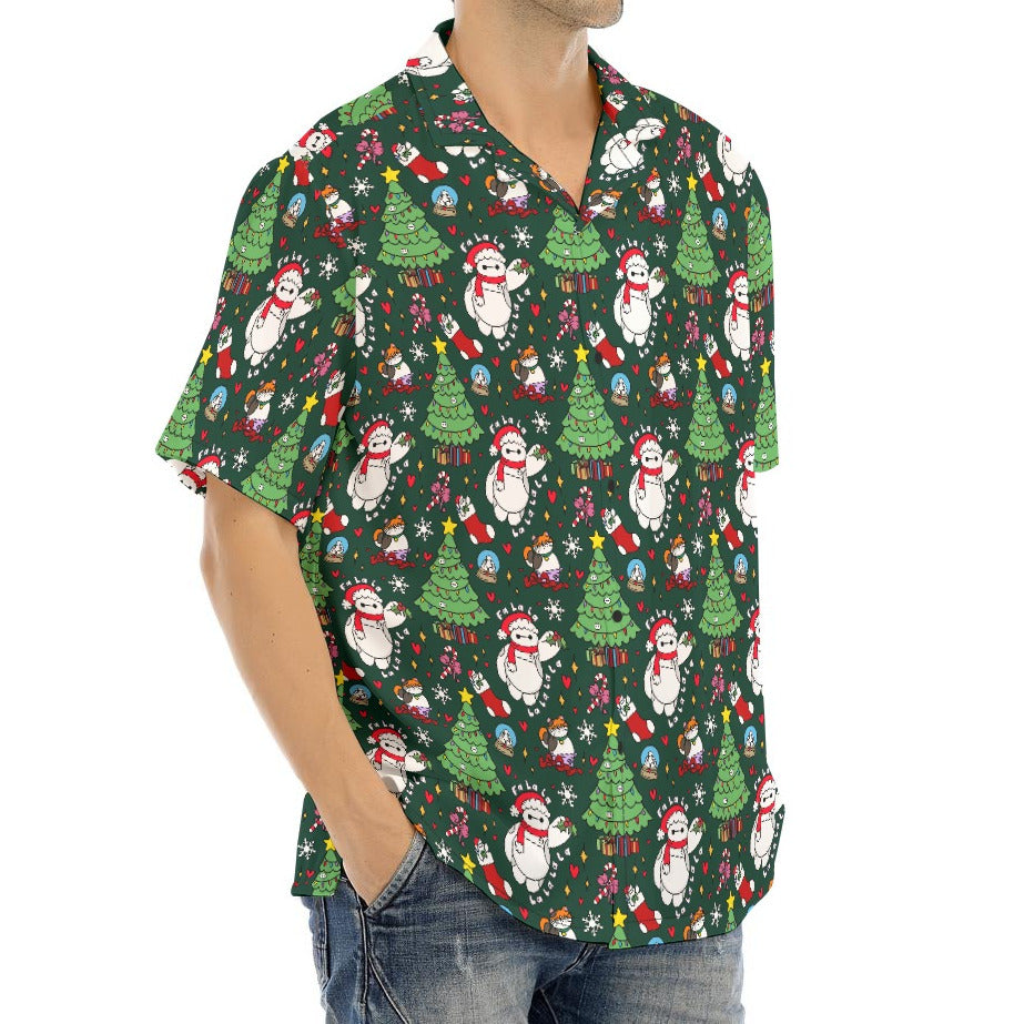 Robot Christmas Cheer - Men's Hawaiian Button Up Shirt