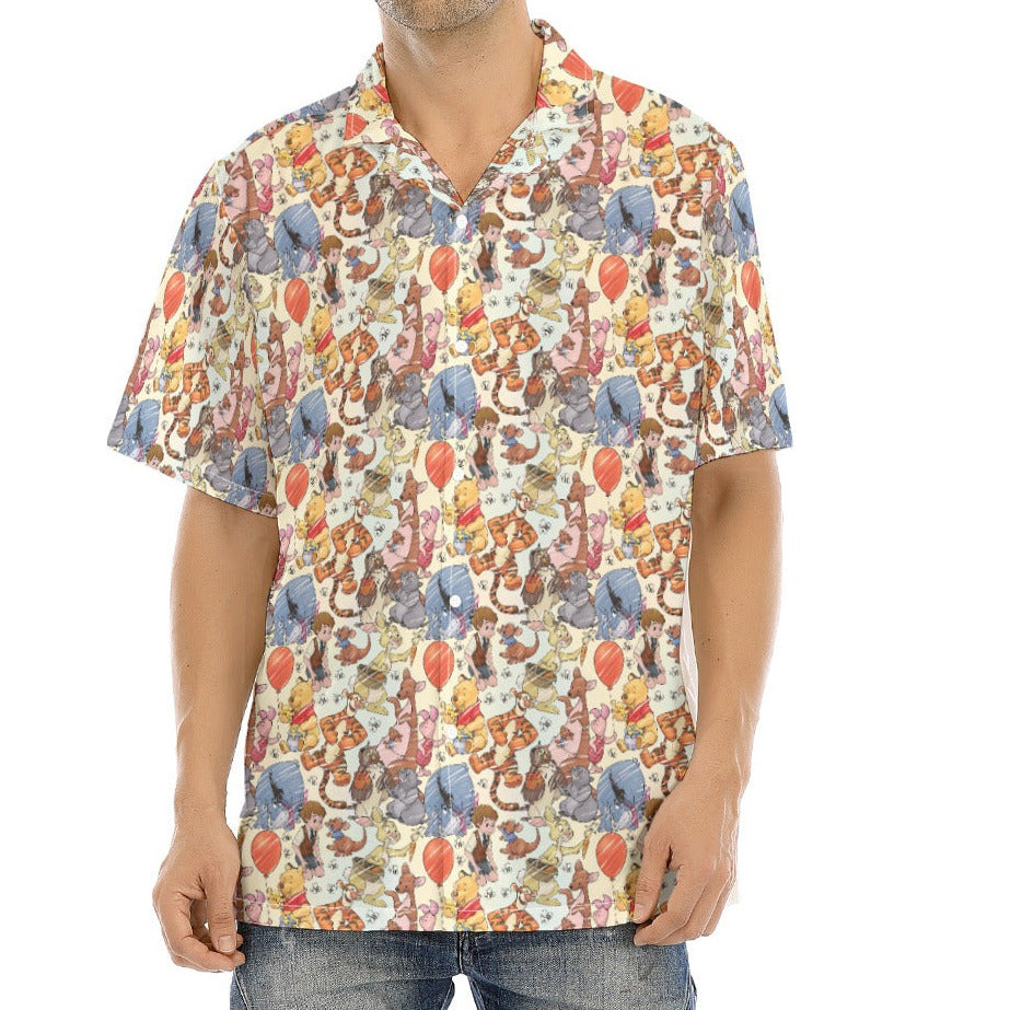 Woodland Friends Sketch - Men's Hawaiian Button Up Shirt