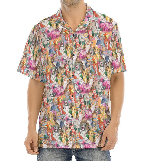 Whimsical Storybook Cats - Men's Hawaiian Button Up Shirt