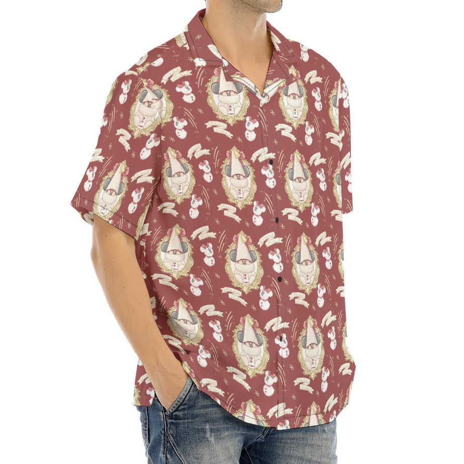 Mouse and Bow Snow Gnomes - Men's Hawaiian Button Up Shirt