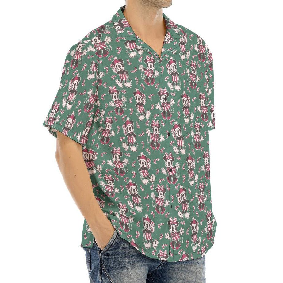 Mouse and Bow Peppermint Pals - Men's Hawaiian Button Up Shirt