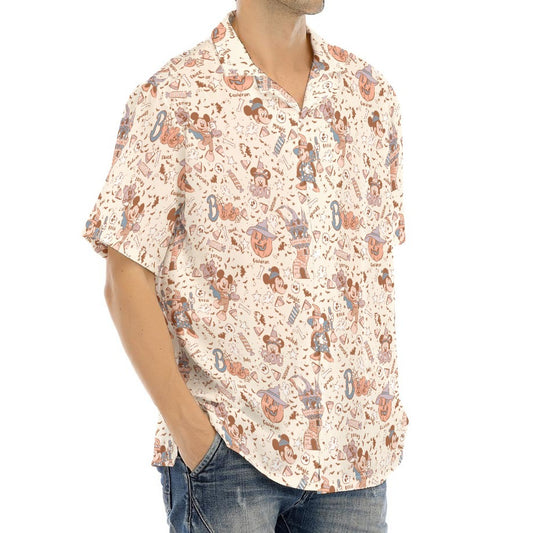 Vintage Halloween Doodles - Men's Hawaiian Button Up Shirt