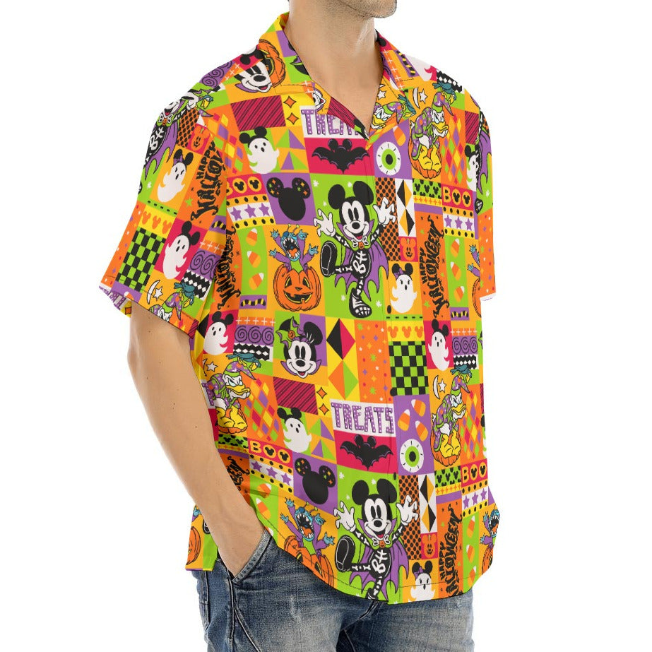 Spooky Patchwork Treats - Men's Hawaiian Button Up Shirt