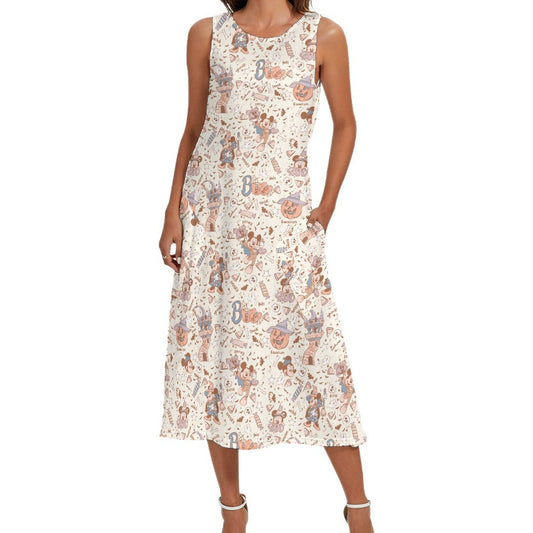 Vintage Halloween Doodles - Women’s Diagonal Pocket Midi Dress