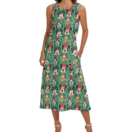 Mouse's Holly Jolly Parade - Women’s Diagonal Pocket Midi Dress