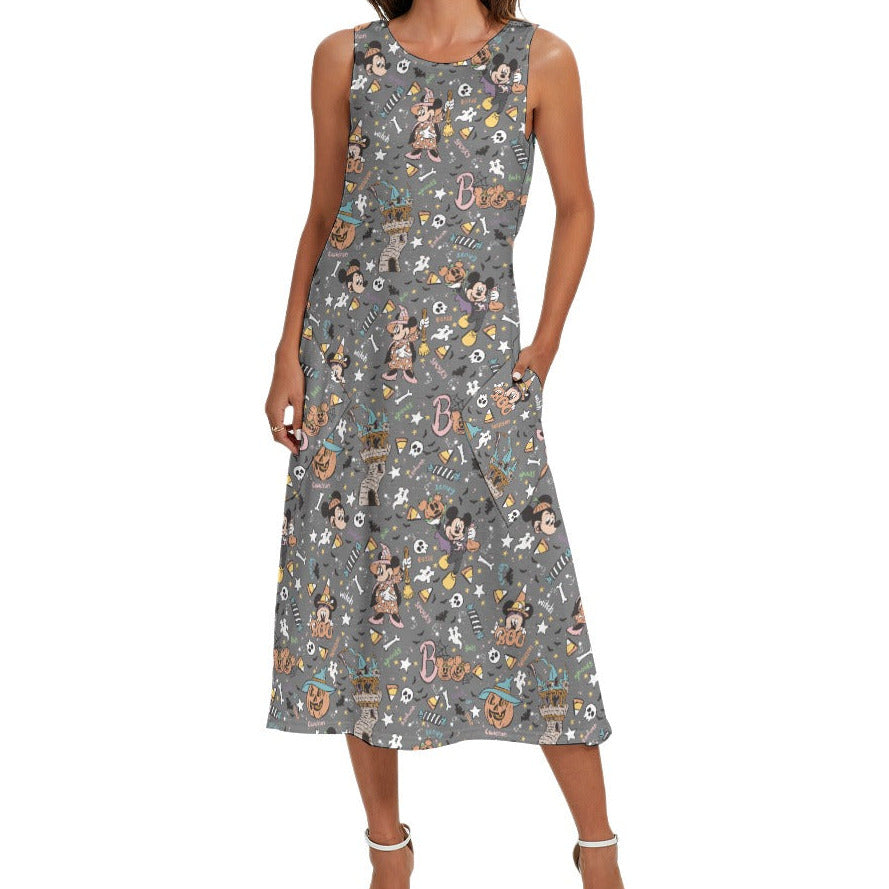Spooky Spellbook Doodles - Women’s Diagonal Pocket Midi Dress