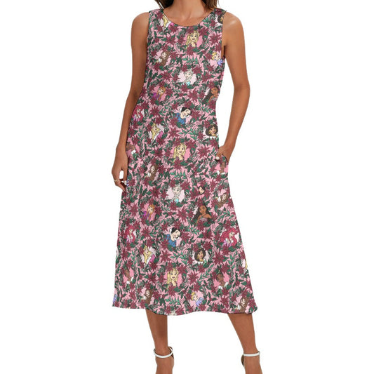 Poinsettia Princess Posse - Women’s Diagonal Pocket Midi Dress