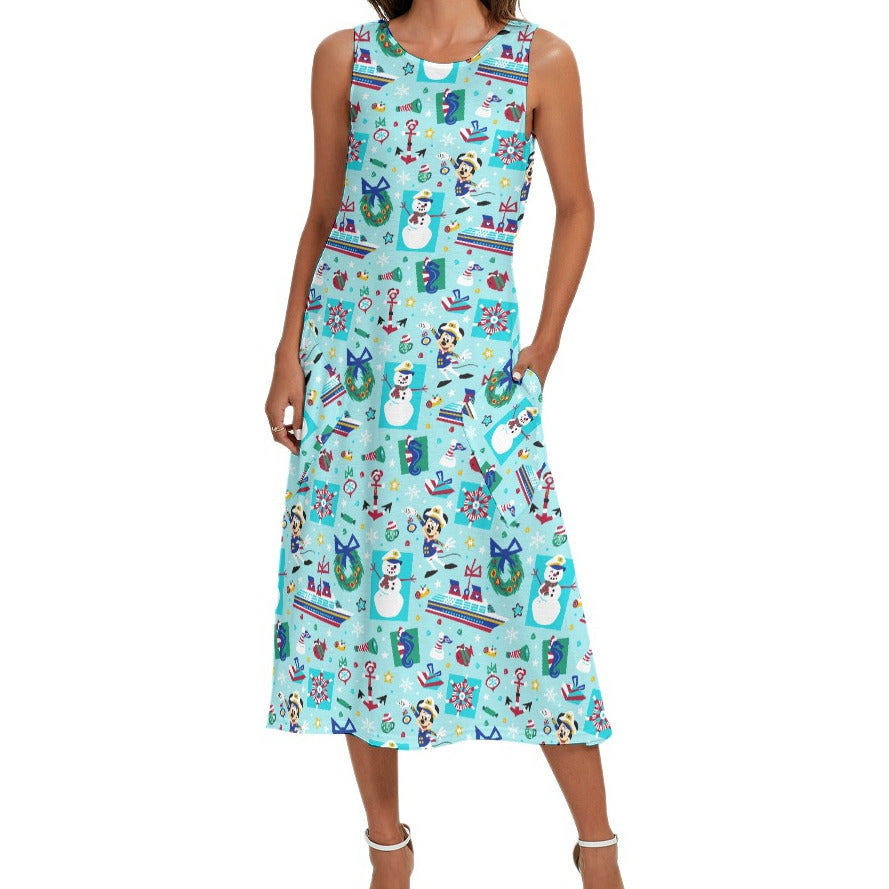 Mouse's Merry Cruise - Women’s Diagonal Pocket Midi Dress