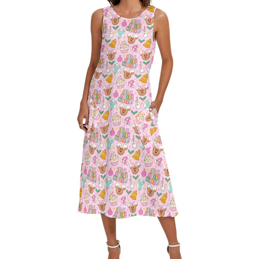 Tiny World Christmas Sugar Rush - Women’s Diagonal Pocket Midi Dress
