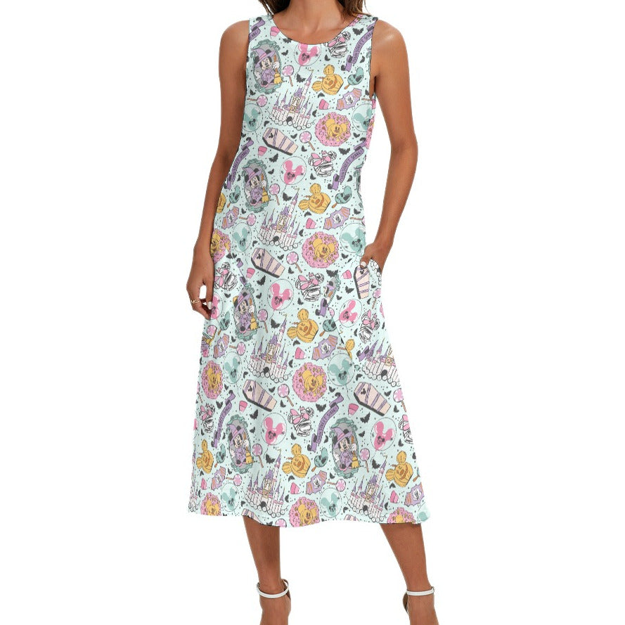 Pastel Spooky Party - Women’s Diagonal Pocket Midi Dress