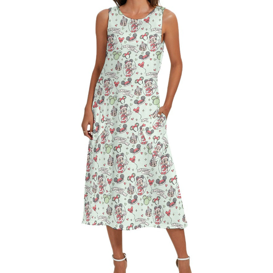 Mouse Pair Jolly Holiday - Women’s Diagonal Pocket Midi Dress