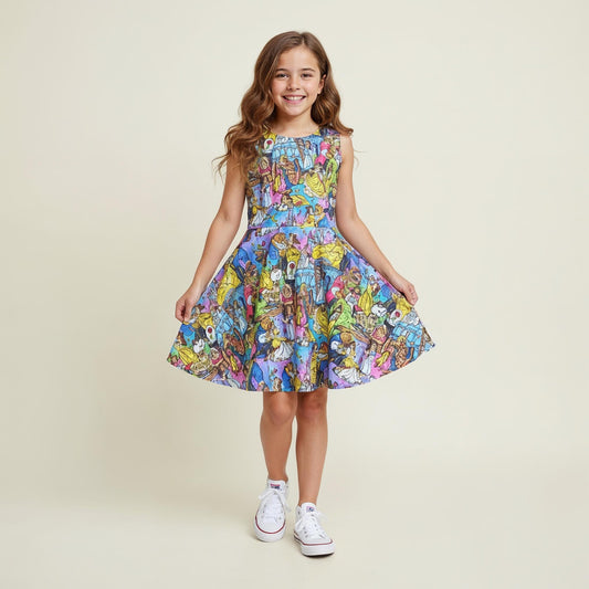 Enchanted Tale Storybook Scenes - Kid's Sleeveless Skater Dress