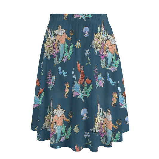 Whimsical Sea King and Crab - Women's Pocket Midi Skirt