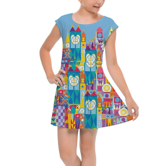 Girls Cap Sleeve Pleated Dress - 14 - Its A Small World Disney Parks Inspired - READY TO SHIP