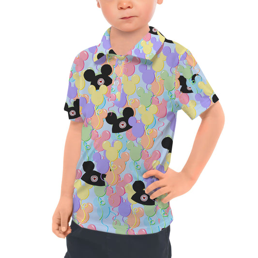 Kids' Polo Short Sleeve Shirt - 10 - Pastel Mickey Ears Balloons Disney Inspired -  READY TO SHIP