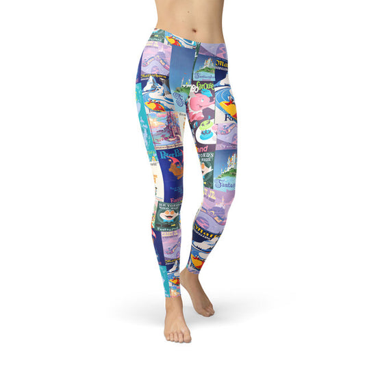 Winter Leggings - XL - Fantasyland Vintage Attraction Posters - READY TO SHIP