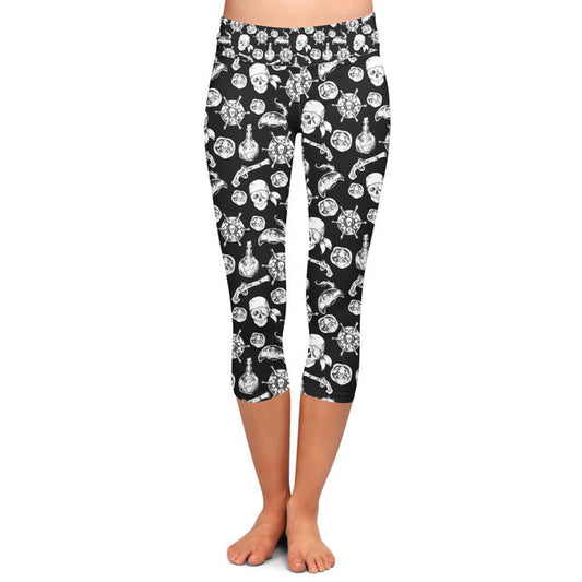 Yoga Waist Capri Leggings - Adult S / Girl's 10-12 - A Pirate Life - READY TO SHIP