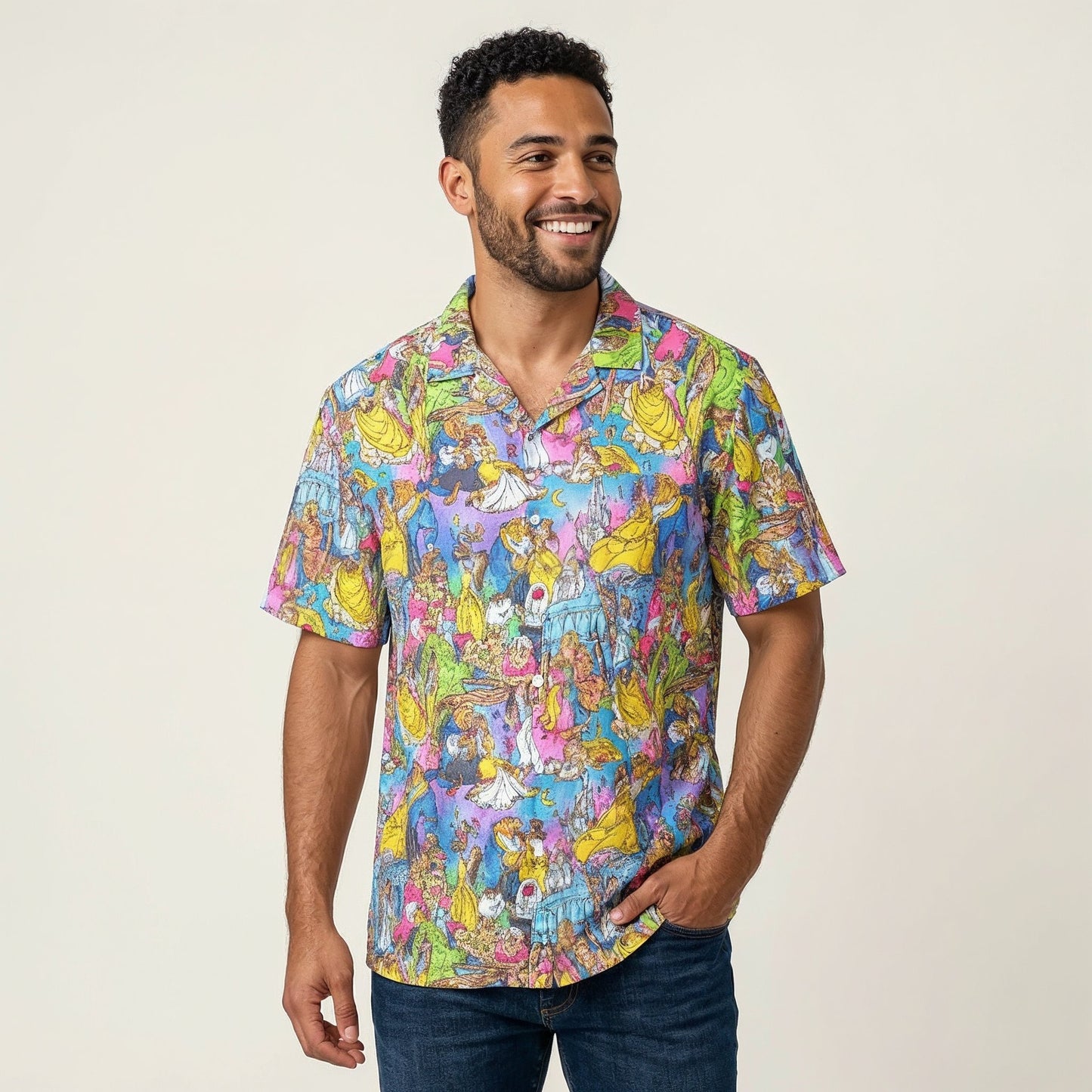 Enchanted Tale Storybook Scenes - Men's Hawaiian Button Up Shirt
