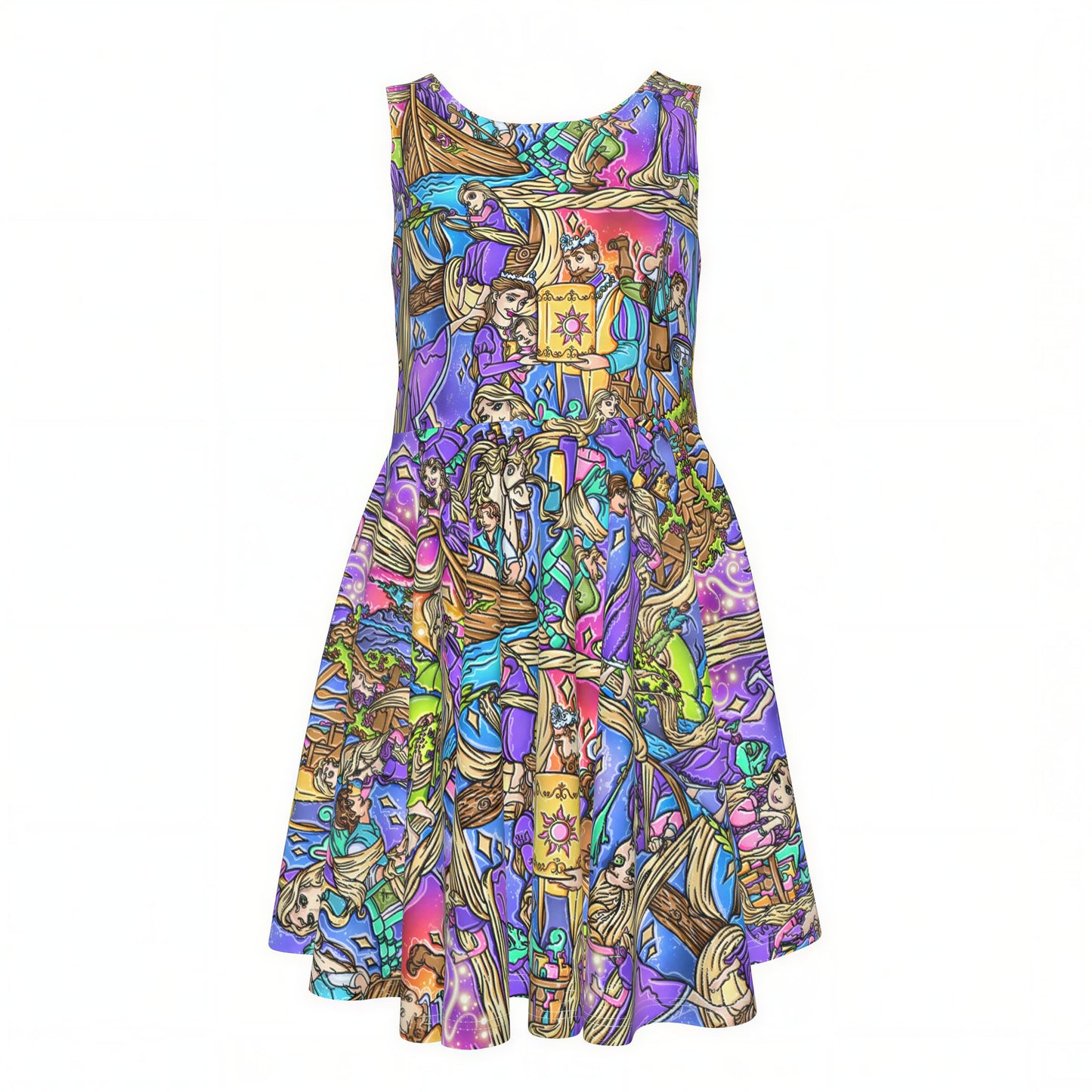 Golden Hair Storybook Scenes - Kid's Sleeveless Skater Dress