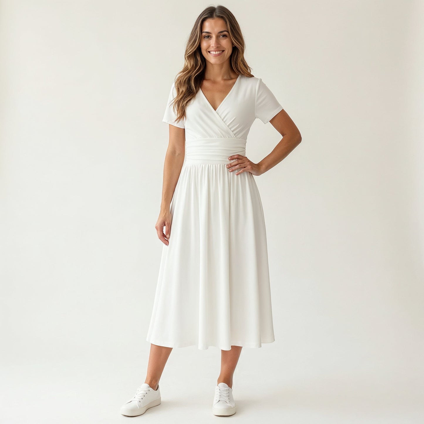 Pick Any Print from our Shop - Women's V-Neck Ruched Midi Dress