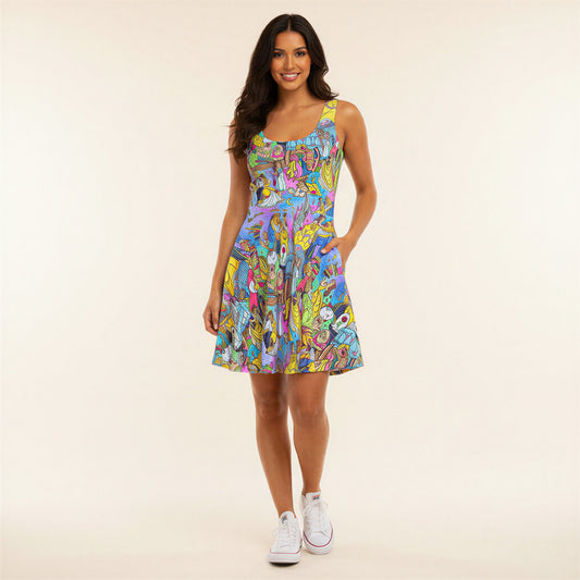 Enchanted Tale Storybook Scenes - Women's Sleeveless Pocket Skater Dress