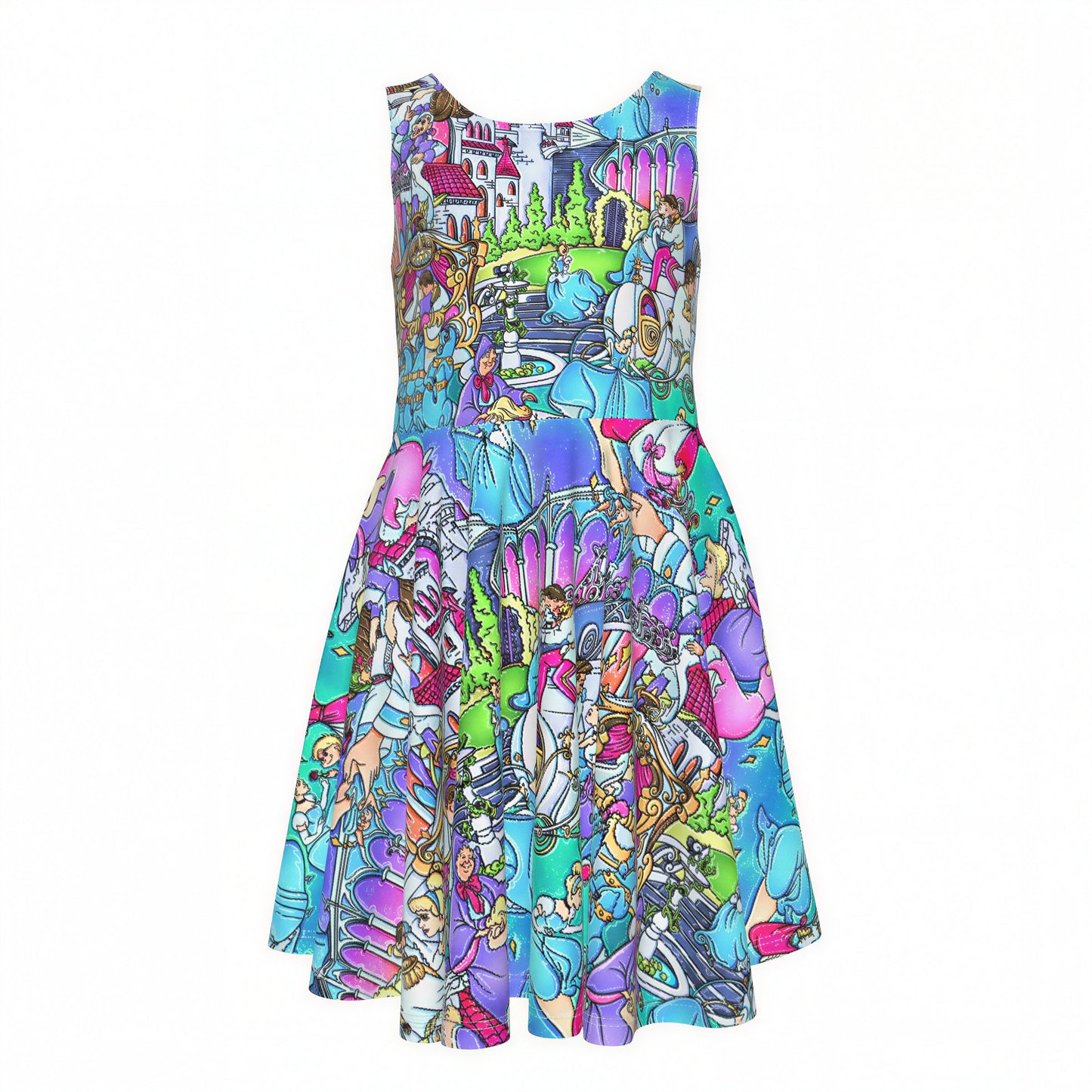Glass Slipper Storybook Scenes - Kid's Sleeveless Skater Dress