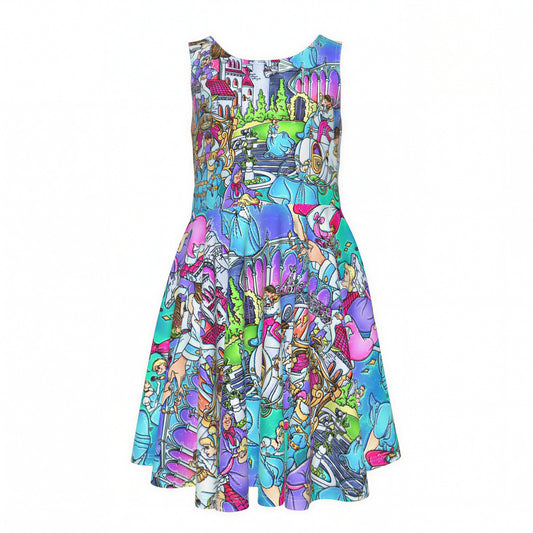 Glass Slipper Storybook Scenes - Kid's Sleeveless Skater Dress