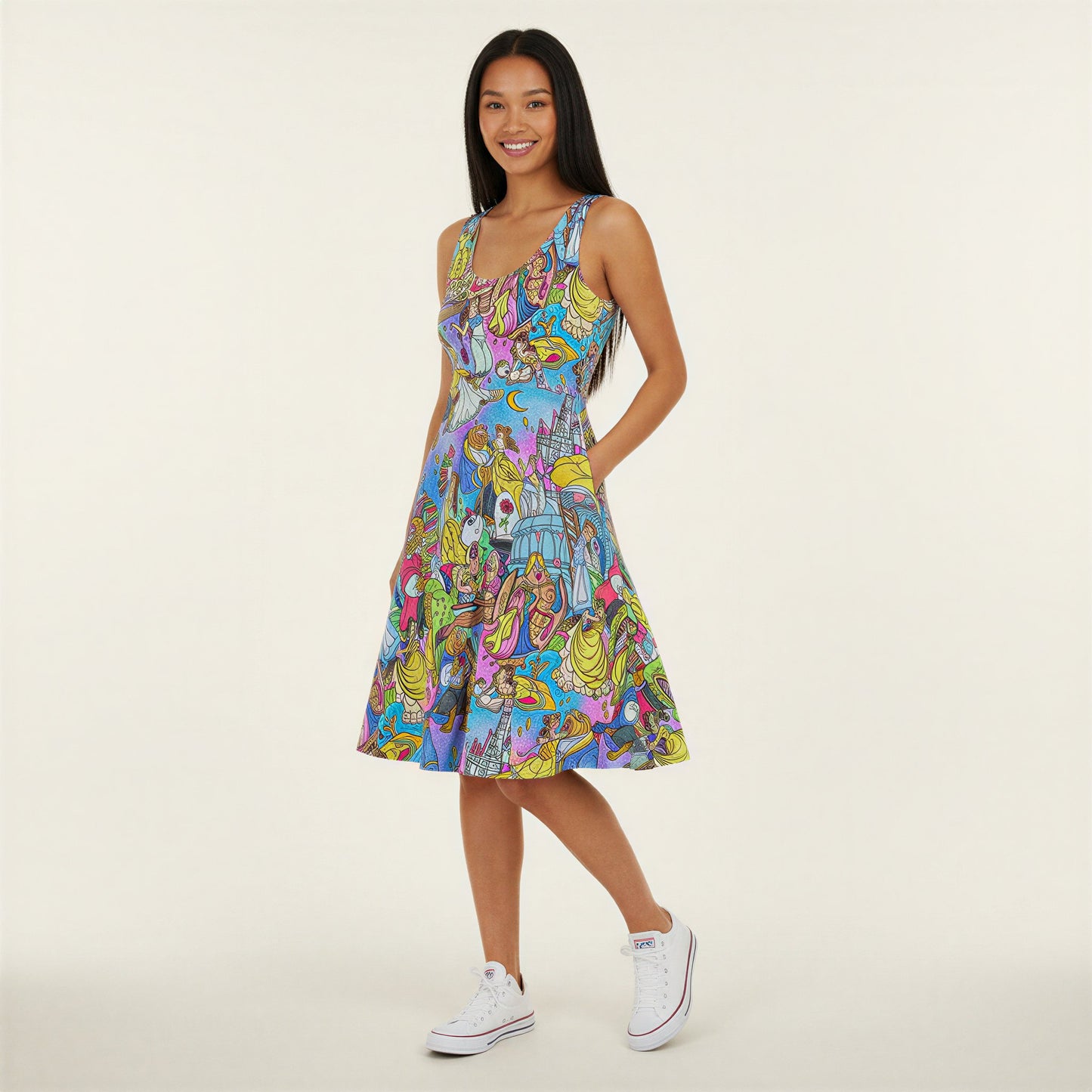 Enchanted Tale Storybook Scenes - Women’s Pocket Midi Skater Dress