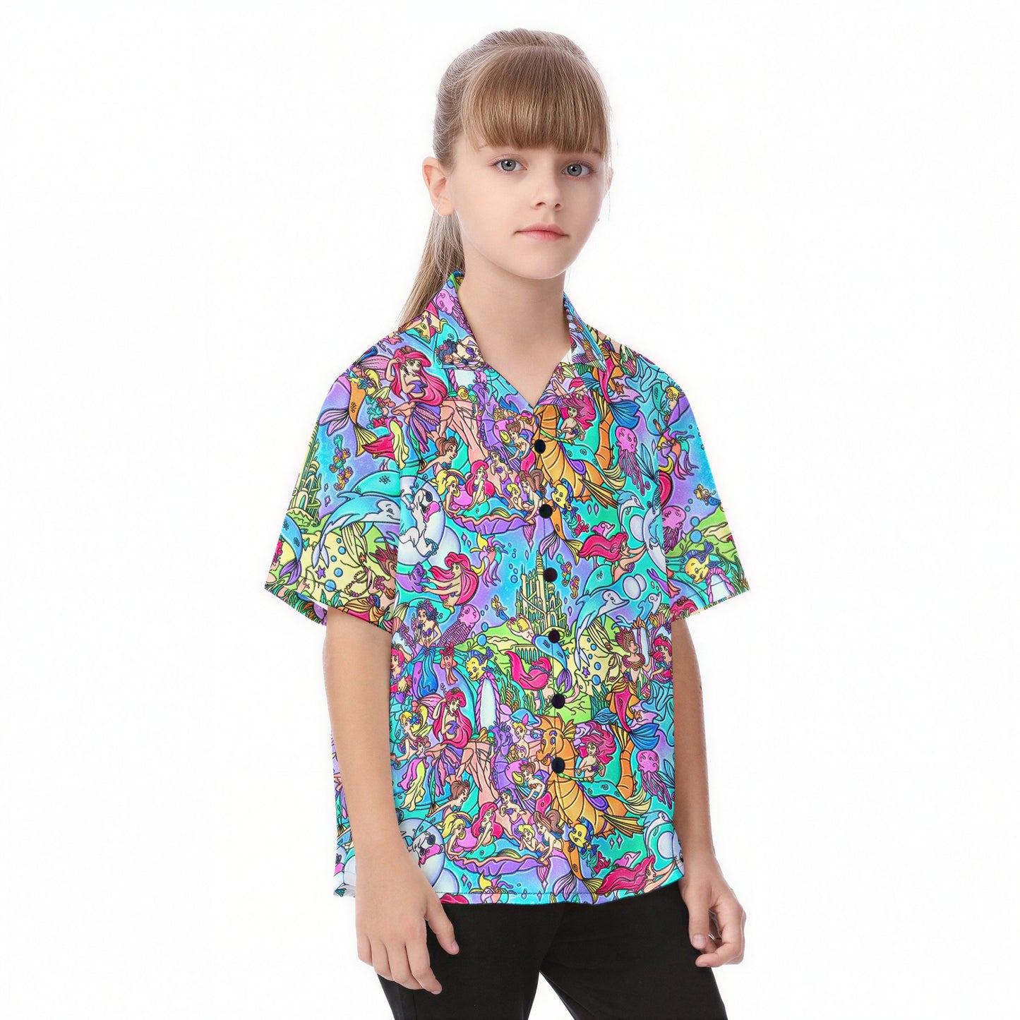 Under the Sea Storybook Scenes - Kid's Hawaiian Button Up Shirt