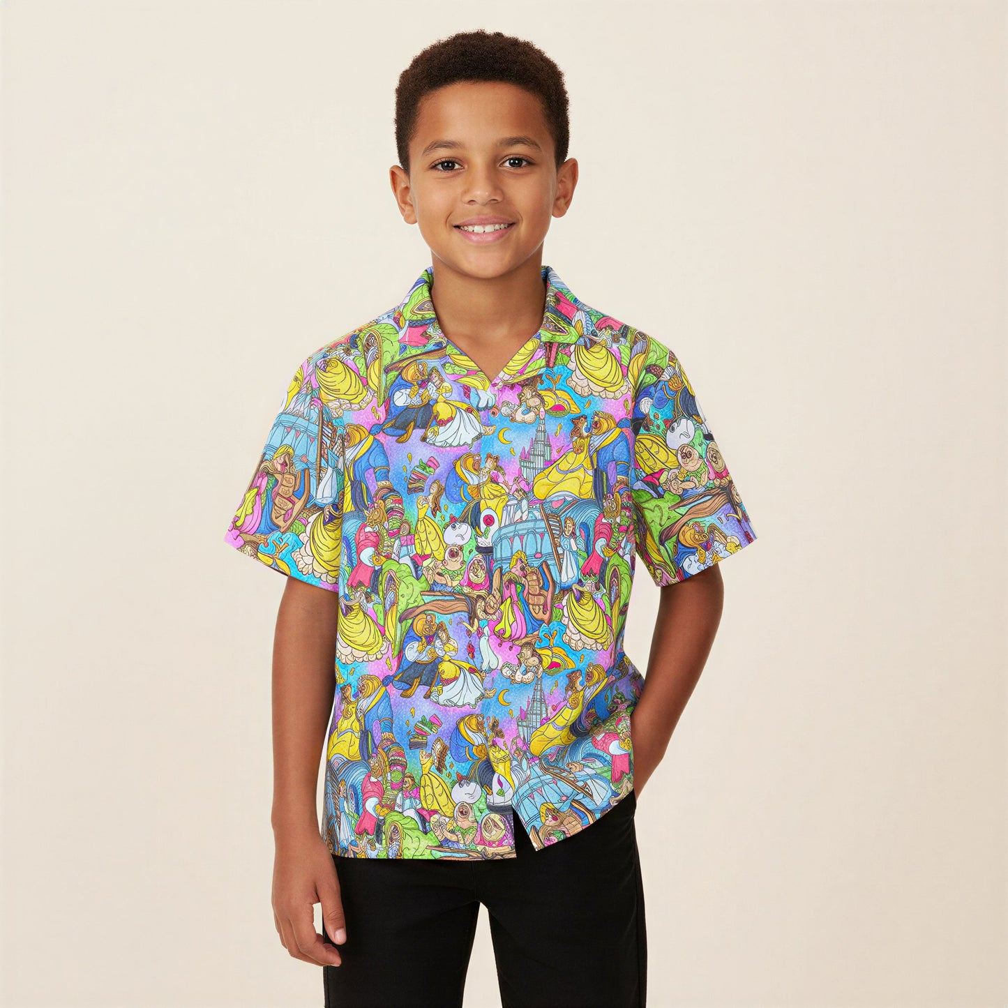 Enchanted Tale Storybook Scenes - Kid's Hawaiian Button Up Shirt