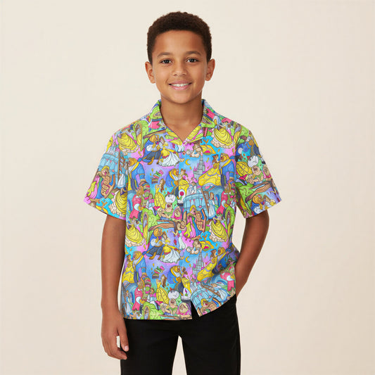 Enchanted Tale Storybook Scenes - Kid's Hawaiian Button Up Shirt