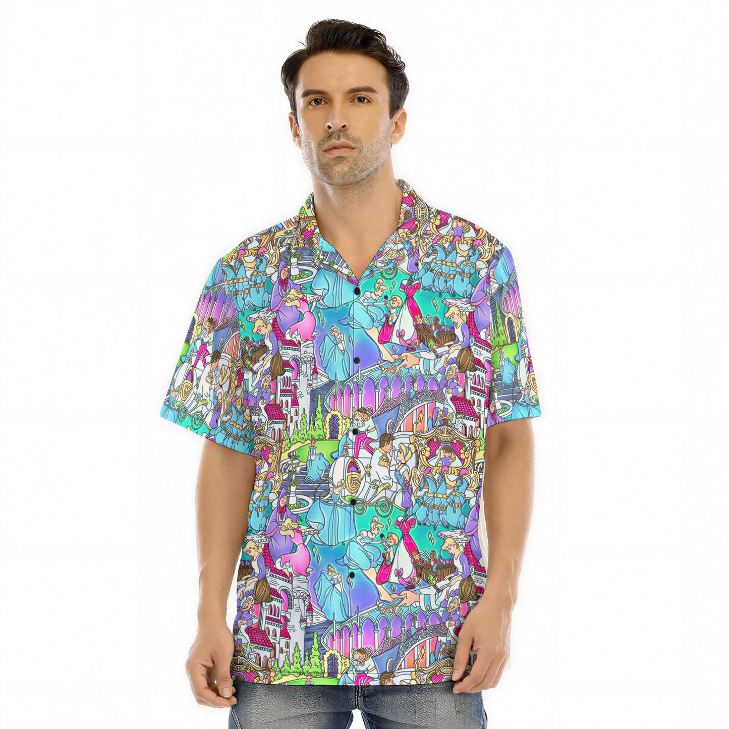 Glass Slipper Storybook Scenes - Men's Hawaiian Button Up Shirt