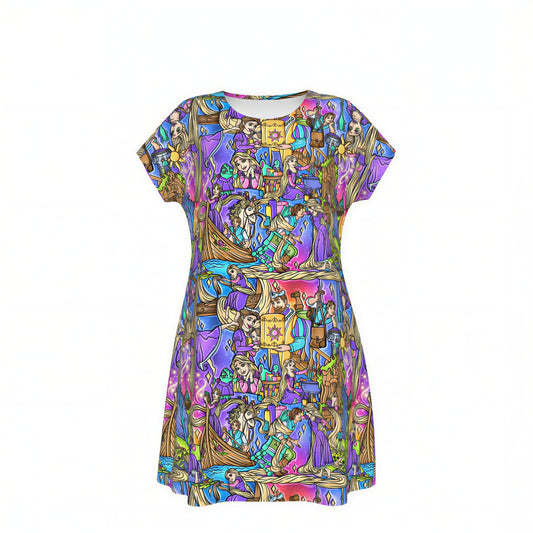 Golden Hair Storybook Scenes - Women's T-Shirt Dress