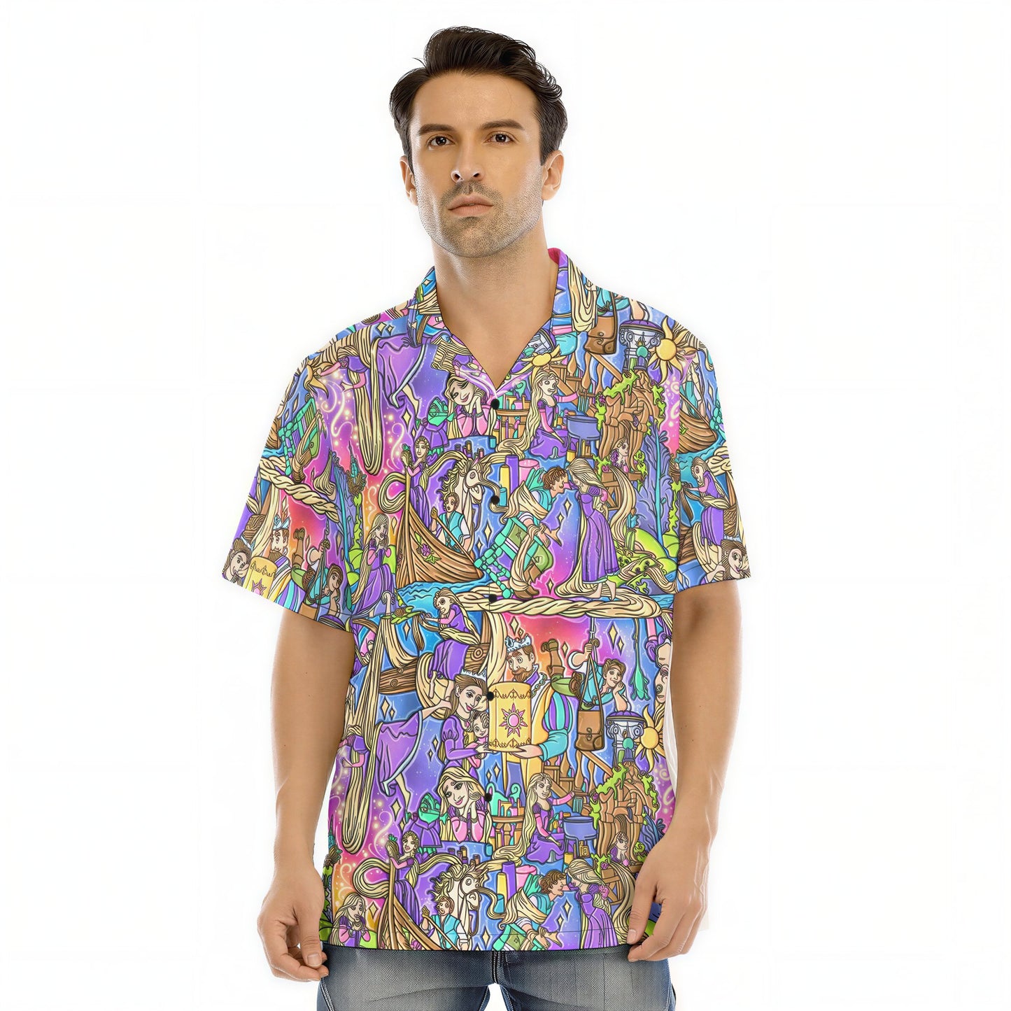 Golden Hair Storybook Scenes - Men's Hawaiian Button Up Shirt