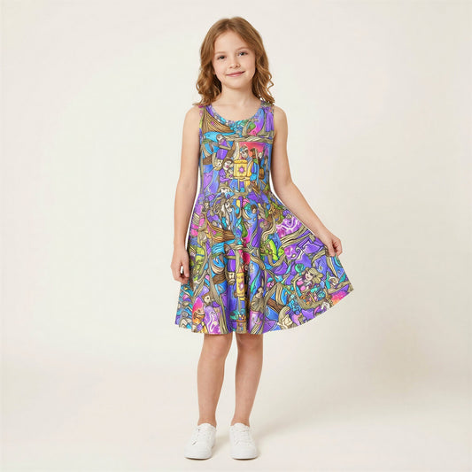 Golden Hair Storybook Scenes - Kid's Sleeveless Skater Dress