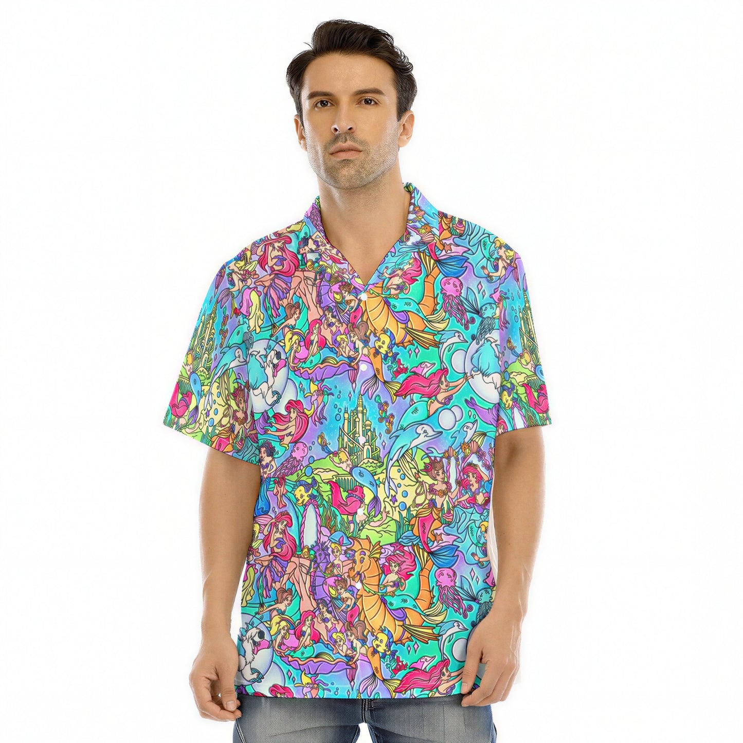 Under the Sea Storybook Scenes - Men's Hawaiian Button Up Shirt